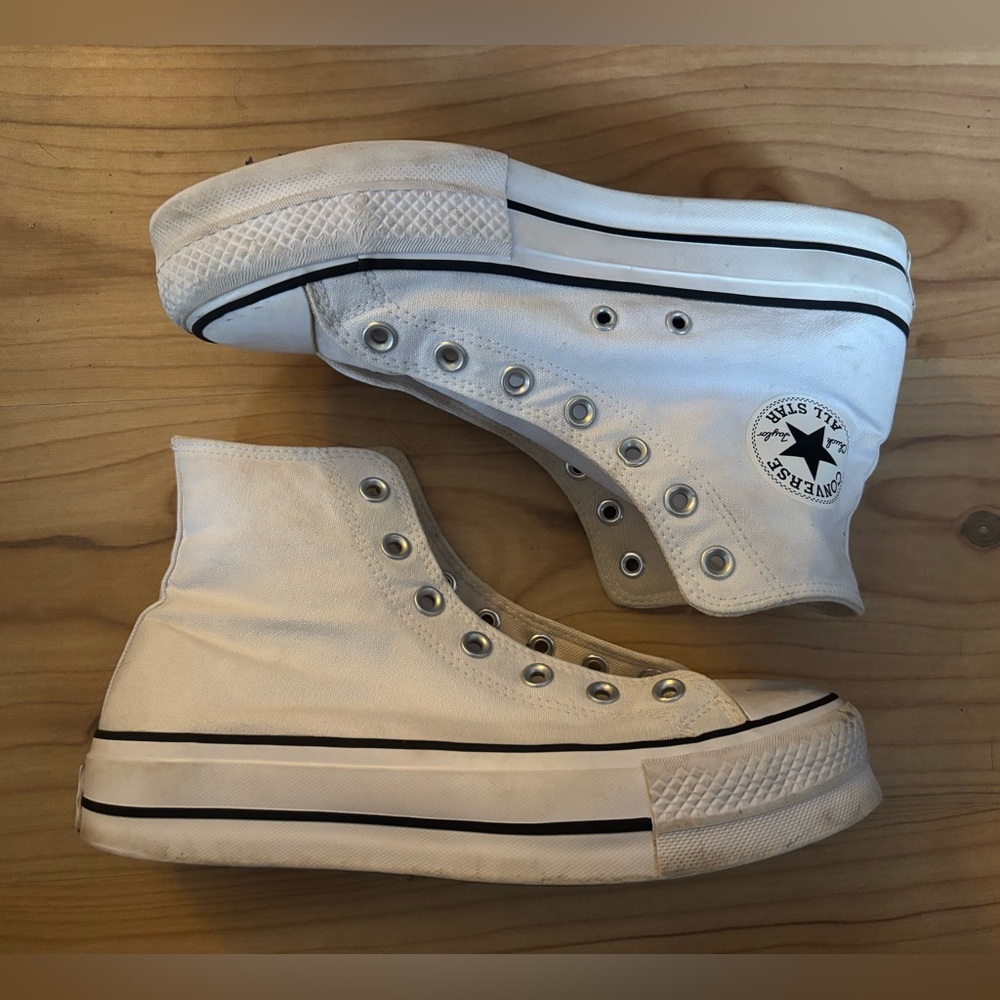 Converse White High Tops with Black Trim